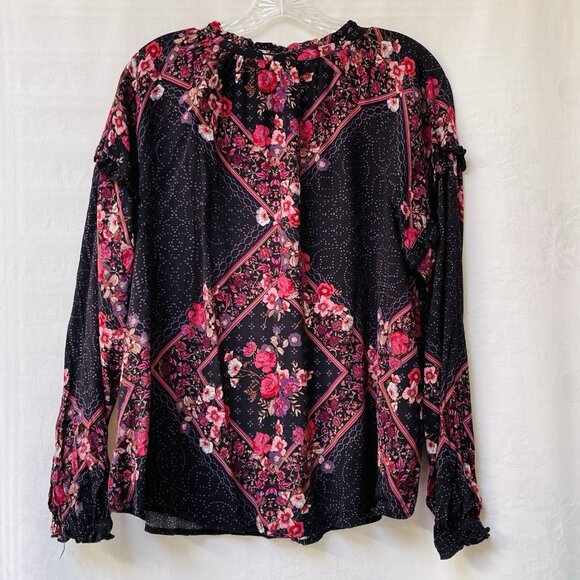 Lovestitch Blouse Womens Large Boho Peasant Long Sleeve Floral Flowy Romantic - Picture 6 of 10